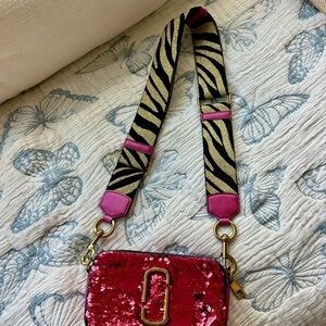 Marc Jacobs Sequin Crossbody ‘snapshot’ Bag with Pink and Gold Strap